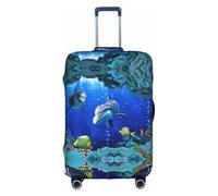 JIUTY Copertura per valigia grande con stampa 3D Underwater World Fish Dolphi, copertura elastica per valigia con stampa fronte/retro, mantiene i bagagli chiusi, bianco, S