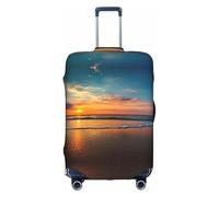 JIUTY Copertura per valigia grande con stampa di onde e tramonto sulla spiaggia, copertura elastica per valigie con stampa fronte/retro, mantiene i bagagli chiusi, bianco, S