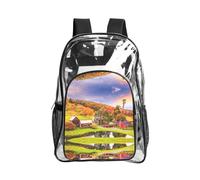 JIUTY Country Farm Print Clear Security Backpack Pvc Scuola Bookbag Viaggio Tasca Frontale Rete Laterale Utility Moderna