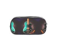 JIUTY Custodia per penne con chitarra verde musicale, elegante, trasparente, con cerniera liscia, borsa multiuso per cancelleria per scuola e ufficio