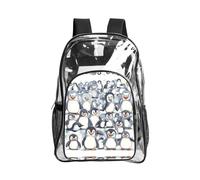 JIUTY Cute Baby Penguins Sketch Print Clear Security Backpack Pvc Scuola Bookbag Viaggio Tasca Frontale Rete Laterale Utility Moderna