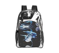 JIUTY Dolphin Earth Print Clear Security Backpack Pvc Scuola Bookbag Viaggio Tasca Frontale Rete Laterale Utility Moderna