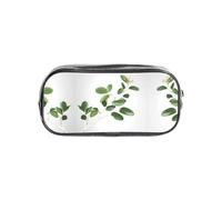 JIUTY Elegante astuccio trasparente bianco con ramoscello verde naturale con cerniera liscia, astuccio multiuso per cancelleria per scuola e ufficio