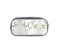JIUTY Elegante astuccio trasparente bianco naturale con ramo verde con cerniera liscia, borsa multiuso per cancelleria per scuola e ufficio