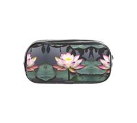 JIUTY Elegante astuccio trasparente con fiore di loto bianco con cerniera liscia, astuccio multiuso per cancelleria per scuola e ufficio
