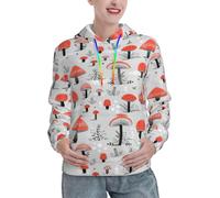 JIUTY Felpa con cappuccio da donna foderata con funghi dei cartoni animati, calda felpa con cappuccio invernale con tasca frontale con tasche, Nero , M