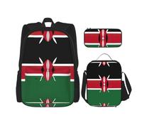 JIUTY Flag of Kenya, 3 zaini, 40,6 cm, per la scuola, con portapranzo, grandi zaini per la scuola elementare, Nero , Taglia unica, Set di zaini per la scuola