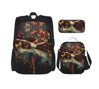 JIUTY Girl Dance Butterfly 3 pz 40,6 cm scuola Bookbag con contenitore per il pranzo grandi zaini per scuola elementare prescolare, Nero , Taglia unica, Set di zaini per la scuola
