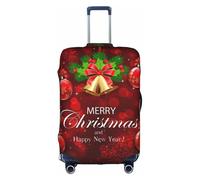 JIUTY Grande copertura per valigia con stampa a tema palla di Natale con campanella dorata, copertura elastica per valigia con stampa fronte/retro, mantiene i bagagli chiusi, bianco, M