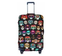 JIUTY Grande copertura per valigia con stampa di teschi colorati messicani, copertura elastica per valigia con stampa fronte/retro, mantiene i bagagli chiusi, bianco, XL