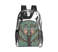JIUTY Gufo Albero Rami Stampa Trasparente Sicurezza Zaino Pvc Scuola Bookbag Viaggio Tasca Frontale Rete Laterale Utility Moderna