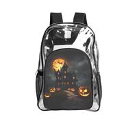 JIUTY Halloween Horror Stampa Trasparente Sicurezza Zaino Pvc Scuola Bookbag Viaggio Tasca Frontale Rete Laterale Utility Moderna