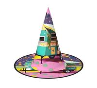 JIUTY Happy Camper Trailer Stampa 2 Pezzi Cosplay Strega Cappello Feste Halloween Cappello Costume Accessorio per Halloween Party