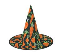 JIUTY Happy Carrot Seamless Pattern Printing 2 Pezzi Cosplay Witch Cap Halloween Party Cappello, Strega Costume Accessorio per Halloween Party