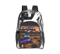 JIUTY Las Vegas Night View Print Clear Security Zaino Pvc Scuola Bookbag Viaggio Tasca Frontale Rete Laterale Utility Moderna