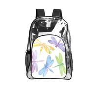 JIUTY Libellula Disegno Stampa Trasparente Zaino di Sicurezza Pvc Scuola Bookbag Viaggio Tasca Frontale Rete Laterale Utility Moderno