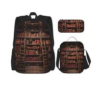 JIUTY Libreria 3 pz Zaino 40,6 cm Scuola Bookbag con Lunch Box Grandi Zaini per Elementare Prescolare, Nero , Taglia unica, Set di zaini per la scuola