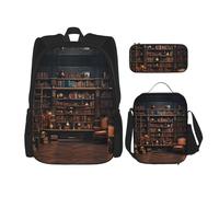 JIUTY Libreria 3 pz Zaino 40,6 cm Scuola Bookbag con Lunch Box Grandi Zaini per Elementare Prescolare, Nero , Taglia unica, Set di zaini per la scuola