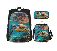 JIUTY Lord Howe Island Sea Turtle - 3 zainetti da 40,6 cm, con portapranzo, grandi zaini per la scuola elementare, Nero , Taglia unica, Set di zaini per la scuola
