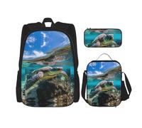 JIUTY Lord Howe Island Sea Turtle - 3 zainetti da 40,6 cm, con portapranzo, grandi zaini per la scuola elementare, Nero , Taglia unica, Set di zaini per la scuola