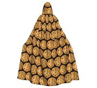 JIUTY Mantello con cappuccio economico per adulti con stampa di biscotti al cioccolato, lungo 140 cm, perfetto per feste di Halloween, balli
