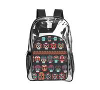 JIUTY Messicano Skull Print Clear Security Zaino Pvc Scuola Bookbag Viaggio Tasca Frontale Rete Laterale Utility Moderna