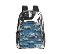 JIUTY Molti Sea Turtle-Blue Print Clear Security Backpack Pvc Scuola Bookbag Viaggio Tasca Frontale Rete Laterale Utility Moderna