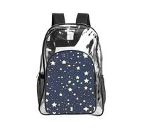 JIUTY Navy Blue Sky E Star Print Clear Security Backpack Pvc Scuola Bookbag Viaggio Tasca Frontale Rete Laterale Utility Moderna