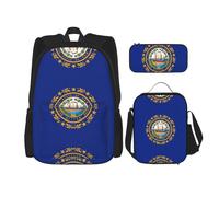 JIUTY New Hampshire State Flag 3pcs Zaino 40,6 cm Scuola Bookbag con Lunch Box Grande Zaini per scuola elementare Prescolare, Nero , Taglia unica, Set di zaini per la scuola