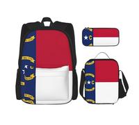 JIUTY North Carolina State Flag 3 pz Zaino 40,6 cm Scuola Bookbag con Lunch Box Large Zaini per Elementare Prescolare, Nero , Taglia unica, Set di zaini per la scuola