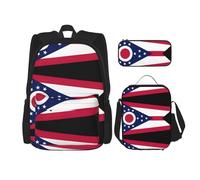 JIUTY Ohio State Flag 3 pz Zaino 40,6 cm Scuola Bookbag con Lunch Box Grande Zaini per Scuola Elementare Prescolare, Nero , Taglia unica, Set di zaini per la scuola