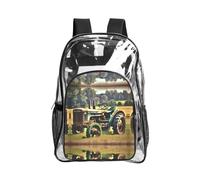 JIUTY Old Tractor Photo Farm Print Clear Security Backpack Pvc Scuola Bookbag Viaggio Tasca Frontale Rete Laterale Utility Moderna