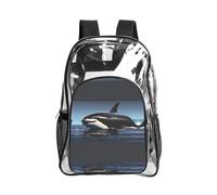 JIUTY Orca Killer Whale Print Clear Security Backpack Pvc Scuola Bookbag Viaggio Tasca Frontale Rete Laterale Utility Moderno