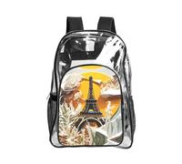 JIUTY Parigi Torre Eiffel Stampa Trasparente Sicurezza Zaino Pvc Scuola Bookbag Viaggio Tasca Frontale Rete Laterale Utility Moderno
