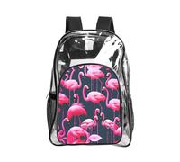 JIUTY Pink Flamingos Print Clear Security Backpack Pvc Scuola Bookbag Viaggio Tasca Frontale Rete Laterale Utility Moderna