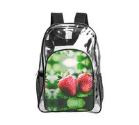 JIUTY Red Strawberry Print Clear Security Backpack Pvc Scuola Bookbag Viaggio Tasca Frontale Rete Laterale Utility Moderna