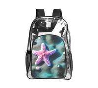JIUTY Seashells Starfish Print Clear Security Backpack Pvc Scuola Bookbag Viaggio Tasca Frontale Rete Laterale Utility Moderna