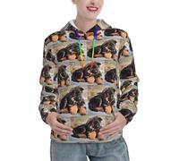 JIUTY Simpatico cucciolo di pastore tedesco da donna foderato felpa con cappuccio caldo pullover tasca frontale felpe invernali con tasche, Nero , XL