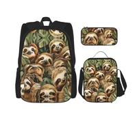 JIUTY Simpatico zainetto con bradipo da 40,6 cm, con scatola per il pranzo, grandi zaini per scuola elementare prescolare, Nero , Taglia unica, Set di zaini per la scuola