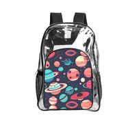 JIUTY Spazio Pianeti Stampa Trasparente Zaino di Sicurezza Pvc Scuola Bookbag Viaggio Tasca Frontale Rete Laterale Utility Moderno