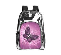 JIUTY Stampa Farfalla Trasparente Zaino Di Sicurezza Pvc Scuola Bookbag Viaggio Tasca Frontale Rete Laterale Utility Moderna