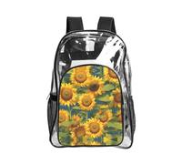 JIUTY Summer Sunflower Print Clear Security Backpack Pvc Scuola Bookbag Viaggio Tasca Frontale Rete Laterale Utility Moderna
