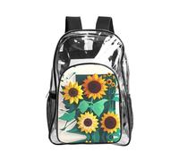 JIUTY Sunflower Bee Print Clear Security Backpack Pvc Scuola Bookbag Viaggio Tasca Frontale Rete Laterale Utility Moderna