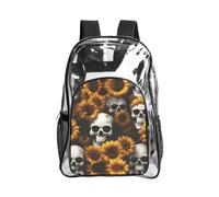 JIUTY Sunflower Halloween Skull Print Clear Security Backpack Pvc Scuola Bookbag Viaggio Tasca Frontale Rete Laterale Utility Moderna