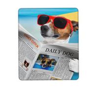 JIUTY Tappetino per mouse con cane con occhiali da lettura giornale oceano spiaggia con bordo cucito base in gomma antiscivolo lavabile tappetino per mouse per computer portatili