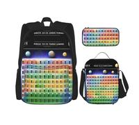 JIUTY Tavola periodica degli elementi, 3 pezzi, 40,6 cm, borsa per libri scolastici con scatola per il pranzo, grandi zaini per la scuola elementare, Nero , Taglia unica, Set di zaini per la scuola