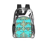 JIUTY Turchese Meraviglie Stampa Trasparente Sicurezza Zaino Pvc Scuola Bookbag Viaggio Tasca Frontale Rete Laterale Utility Moderno