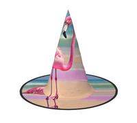 JIUTY Un fenicottero sulla spiaggia stampa 2 pezzi Cosplay strega cappello feste Halloween cappello costume accessorio per feste di Halloween