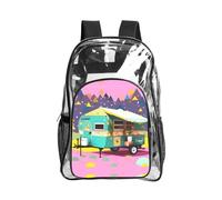 JIUTY You Make Me Happy, zaino di sicurezza trasparente con stampa di camper, in PVC, borsa per libri da viaggio, tasca frontale, tasca laterale in rete, moderna utilità
