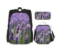 JIUTY Zainetto viola con fiori floreali e lavanda, 3 pezzi, 40,6 cm, per la scuola materna, Nero , Taglia unica, Set di zaini per la scuola